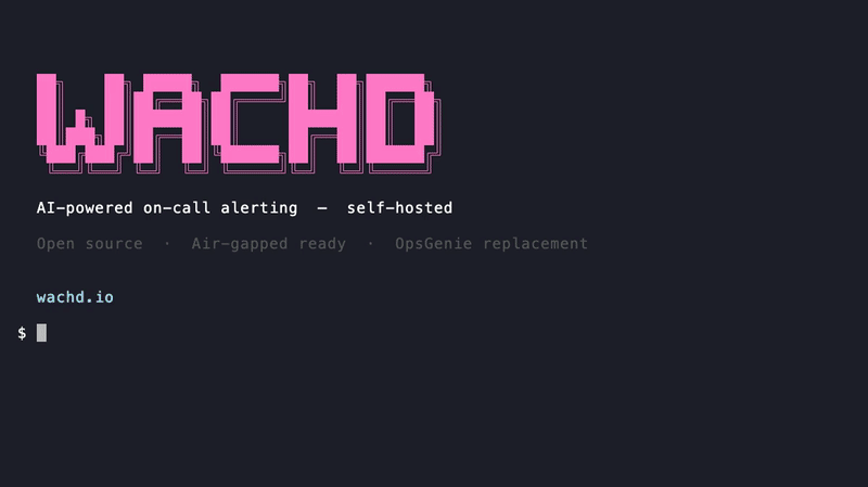 Wachd demo — check on-call, fire alert, get AI root cause analysis